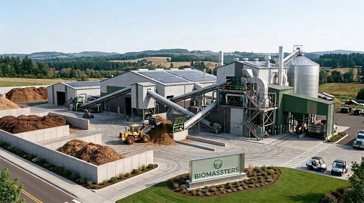 Exterior of a biomass processing facility.